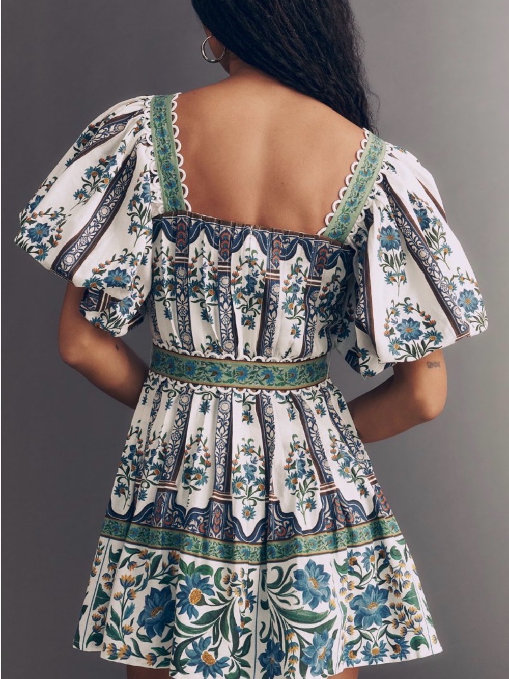 FARM Rio White Mini Dress with Blue and Green Floral Print - Picture 5 of 6